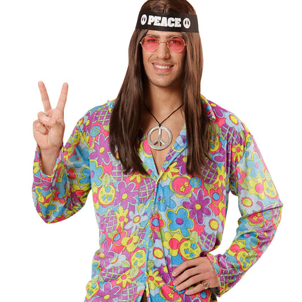 e-carnavalskleding-SYK Verkleedset Hippie peace met bril ketting en haarband
