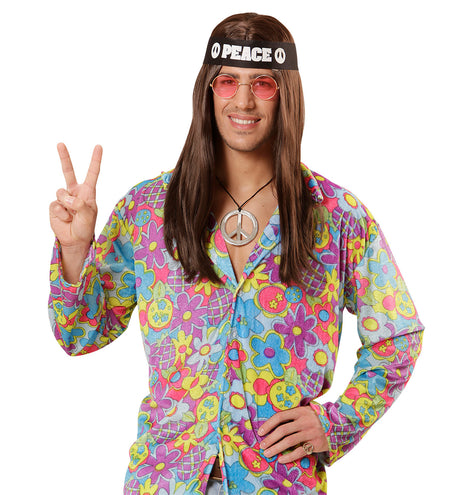 e-carnavalskleding-SYK Verkleedset Hippie peace met bril ketting en haarband