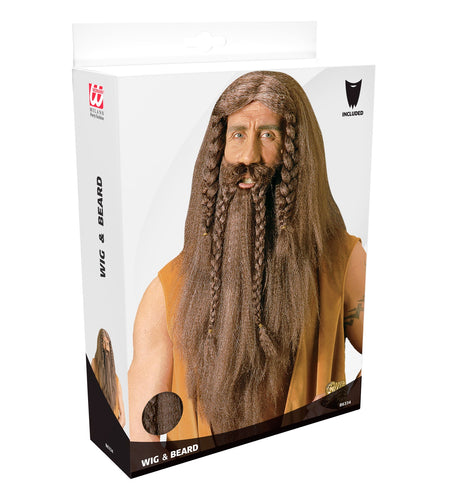 e-carnavalskleding-SYK Viking pruik met baard en snor bruin