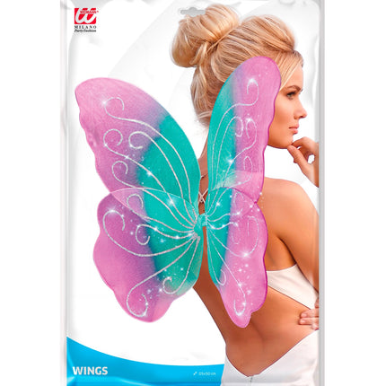 e-carnavalskleding-SYK Vlindervleugels glitter roze/groen