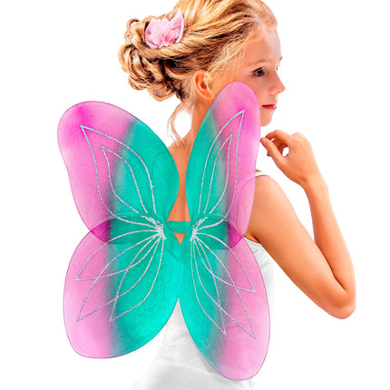 e-carnavalskleding-SYK Vlindervleugels glitter roze/groen kinderen
