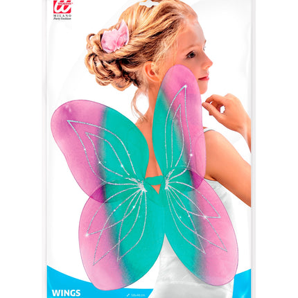 e-carnavalskleding-SYK Vlindervleugels glitter roze/groen kinderen