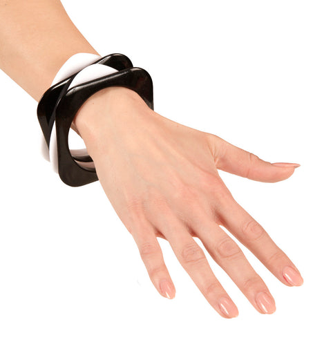 e-carnavalskleding-SYK Wit met zwarte disco armbandjes