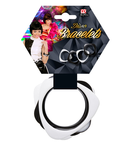 e-carnavalskleding-SYK Wit met zwarte disco armbandjes