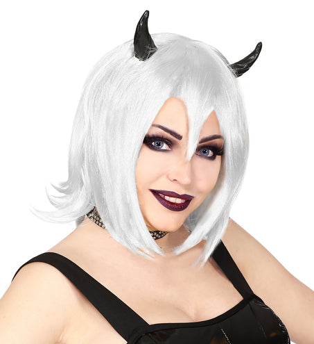e-carnavalskleding-SYK Witte halloween pruik met hoorntjes