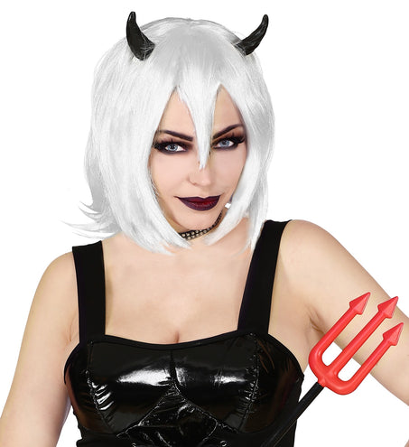 e-carnavalskleding-SYK Witte halloween pruik met hoorntjes