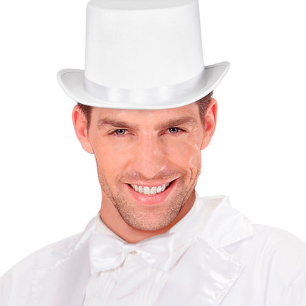 e-carnavalskleding-SYK Witte hoge hoed met band