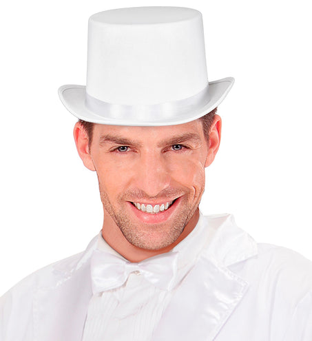 e-carnavalskleding-SYK Witte hoge hoed met band