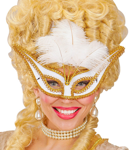 e-carnavalskleding-SYK Witte oogmaskers met veertjes