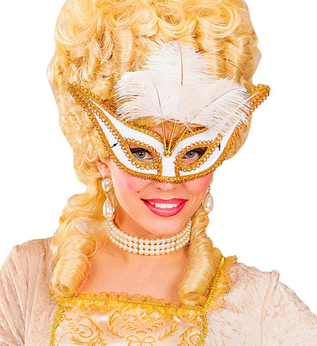 e-carnavalskleding-SYK Witte oogmaskers met veertjes
