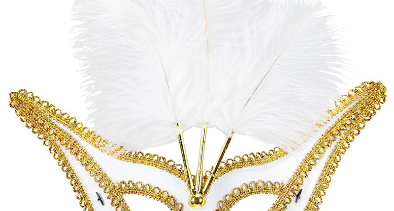 e-carnavalskleding-SYK Witte oogmaskers met veertjes
