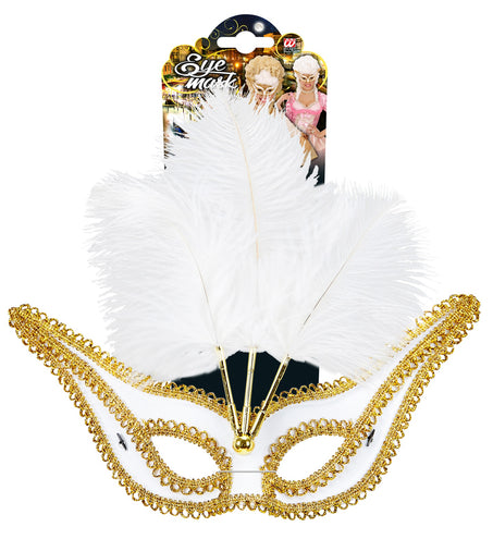 e-carnavalskleding-SYK Witte oogmaskers met veertjes