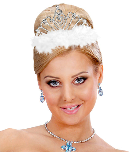 e-carnavalskleding-SYK Witte prinsessenkroon met marabou