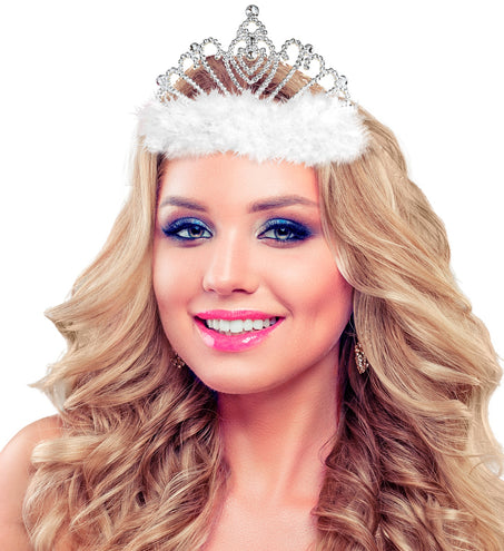 e-carnavalskleding-SYK Witte prinsessenkroon met marabou