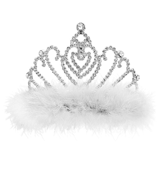 e-carnavalskleding-SYK Witte prinsessenkroon met marabou