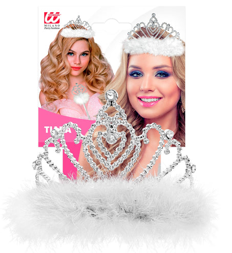 e-carnavalskleding-SYK Witte prinsessenkroon met marabou