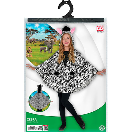 e-carnavalskleding-SYK Zebra poncho kinderen met muts
