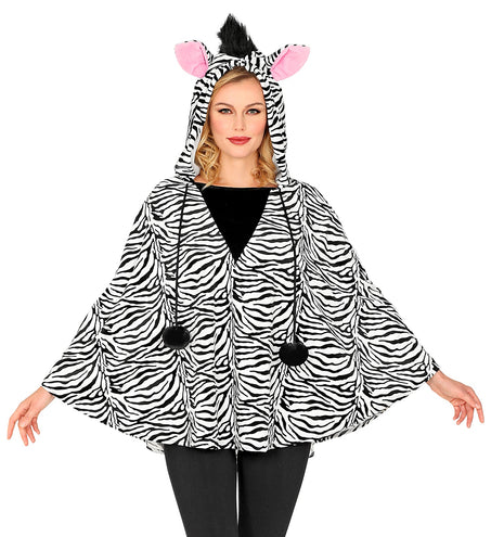 e-carnavalskleding-SYK Zebra poncho volwassenen met muts