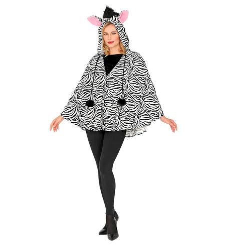 e-carnavalskleding-SYK Zebra poncho volwassenen met muts