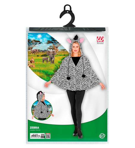 e-carnavalskleding-SYK Zebra poncho volwassenen met muts