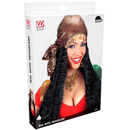 e-carnavalskleding-SYK Zigeunerin pruik Boheems met hoofddoek