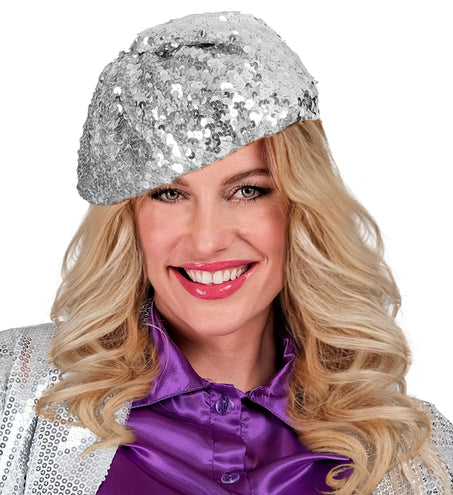 e-carnavalskleding-SYK Zilveren baret pailletten glitter muts