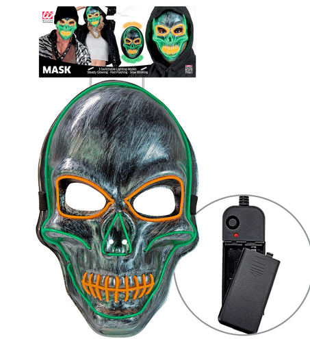 e-carnavalskleding-SYK Zilveren schedel masker met gekleurd ledlicht
