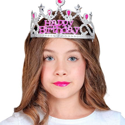 e-carnavalskleding-SYK Zilveren tiara happy birthday Felicia
