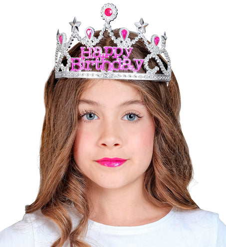 e-carnavalskleding-SYK Zilveren tiara happy birthday Felicia