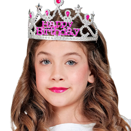 e-carnavalskleding-SYK Zilveren tiara happy birthday Felicia