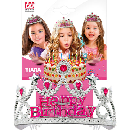 e-carnavalskleding-SYK Zilveren tiara happy birthday Felicia