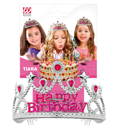 e-carnavalskleding-SYK Zilveren tiara happy birthday Felicia
