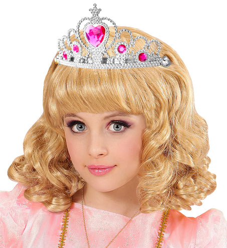 e-carnavalskleding-SYK Zilveren tiara met roze steentjes