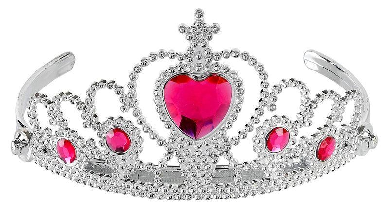 e-carnavalskleding-SYK Zilveren tiara met roze steentjes