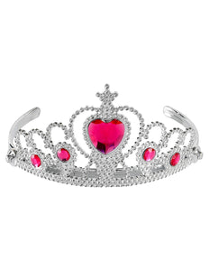 e-carnavalskleding-SYK Zilveren tiara met roze steentjes