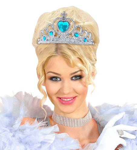 e-carnavalskleding-SYK Zilveren tiara met turquoise steentjes