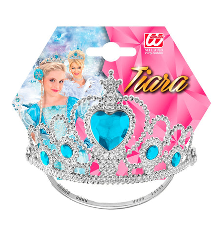e-carnavalskleding-SYK Zilveren tiara met turquoise steentjes