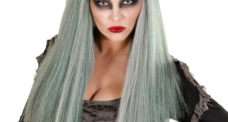 e-carnavalskleding-SYK Zombie pruik Jill dames grijs lang haar