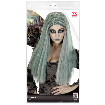 e-carnavalskleding-SYK Zombie pruik Jill dames grijs lang haar