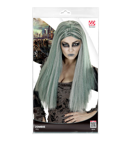 e-carnavalskleding-SYK Zombie pruik Jill dames grijs lang haar