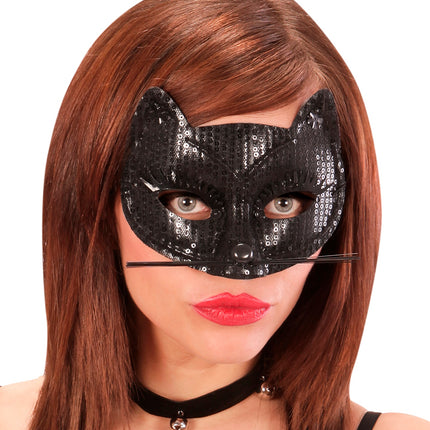 e-carnavalskleding-SYK Zwart katten oogmasker