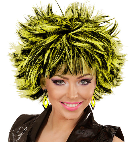 e-carnavalskleding-SYK Zwart met neon gele hippie oorbellen