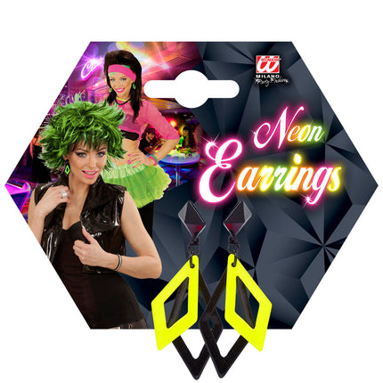 e-carnavalskleding-SYK Zwart met neon gele hippie oorbellen
