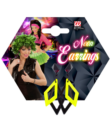 e-carnavalskleding-SYK Zwart met neon gele hippie oorbellen