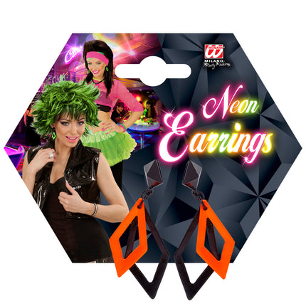 e-carnavalskleding-SYK Zwart met neon oranje hippie oorbellen
