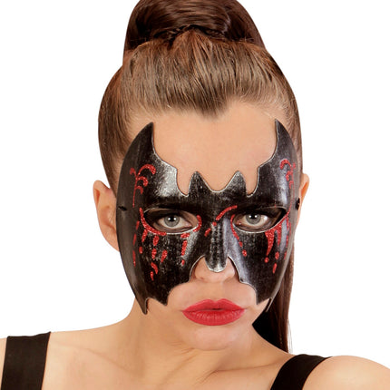 e-carnavalskleding-SYK Zwart metallic vleermuis masker voor vampierpakken