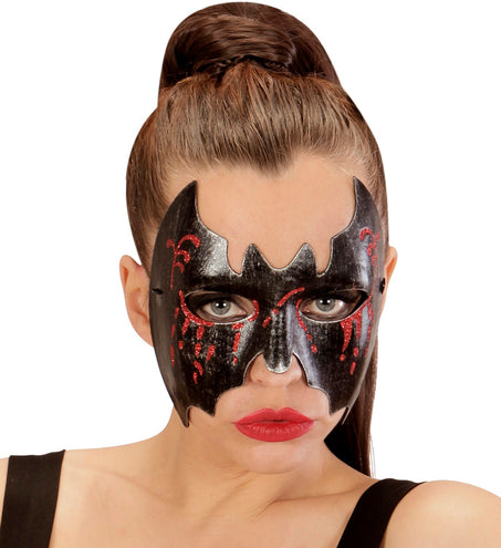 e-carnavalskleding-SYK Zwart metallic vleermuis masker voor vampierpakken