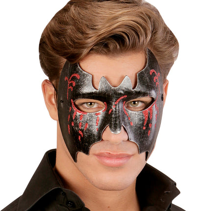 e-carnavalskleding-SYK Zwart metallic vleermuis masker voor vampierpakken