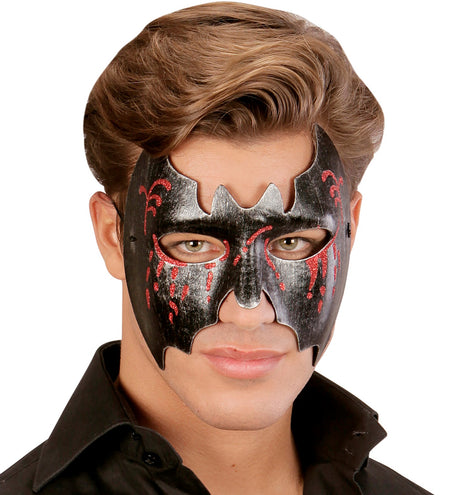 e-carnavalskleding-SYK Zwart metallic vleermuis masker voor vampierpakken