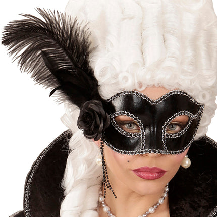 e-carnavalskleding-SYK Zwart oogmasker met roos